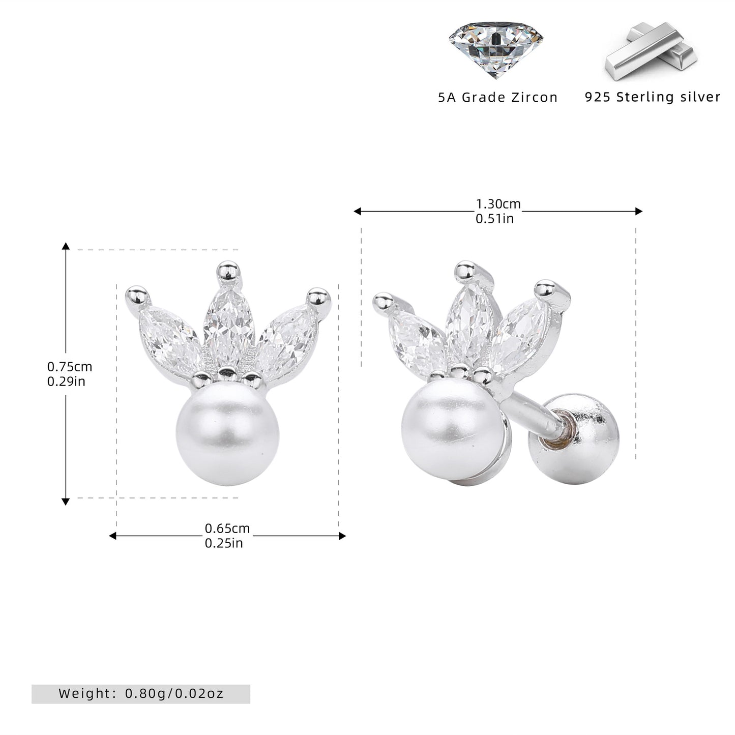 S925 歐美新款耳飾皇冠拼鋯貝珠螺紋耳釘養耳高級感飾品