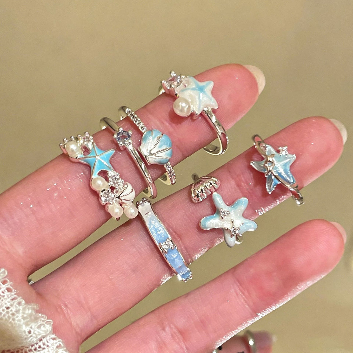 藍色海星可調式戒指－商品主圖｜https://igowo.tw/