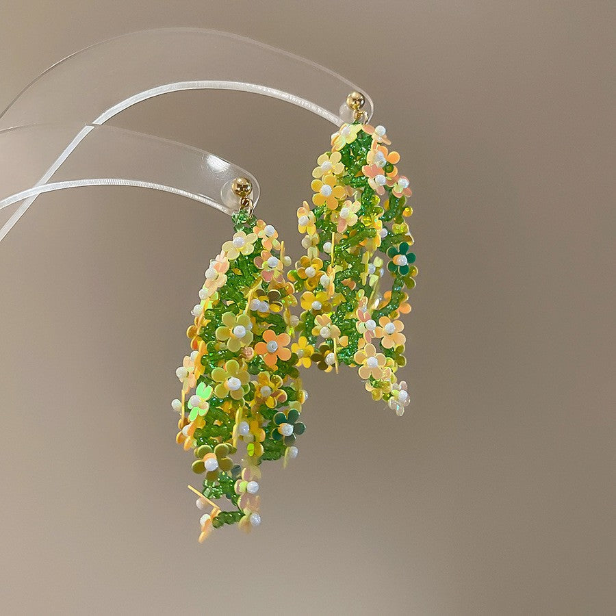 銀針布藝花朵流蘇耳環海邊度假風耳釘拍照出片神器耳飾小眾高級感
