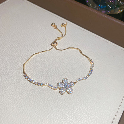莫奈花園~超閃鋯石花朵圓形手鏈輕奢高級感精致手串甜美百搭手飾