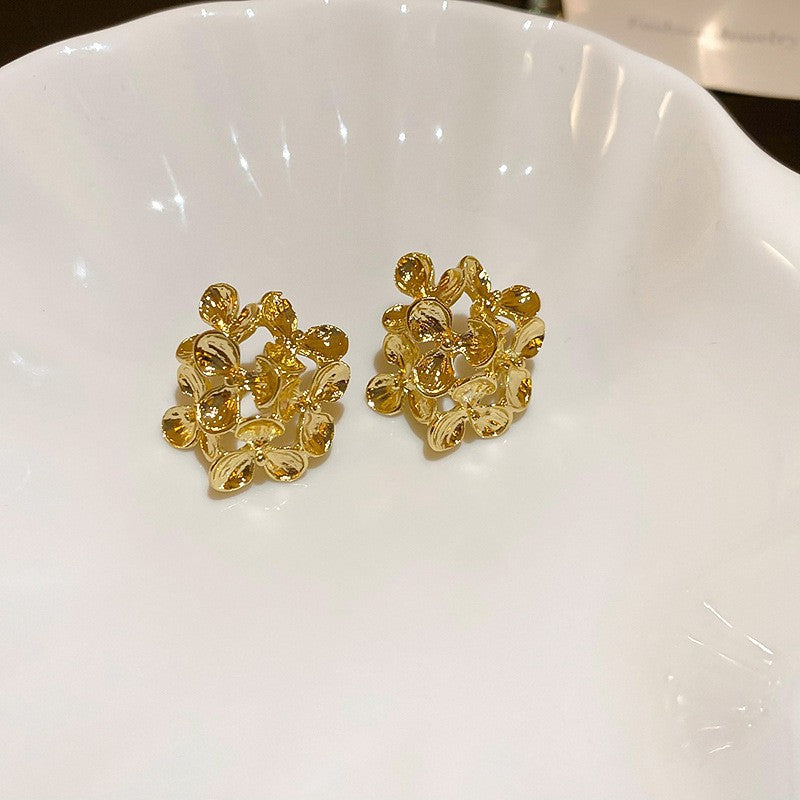真金電鍍銀針復古花朵蝴蝶珍珠耳釘夸張設計感耳環小眾高級感耳飾