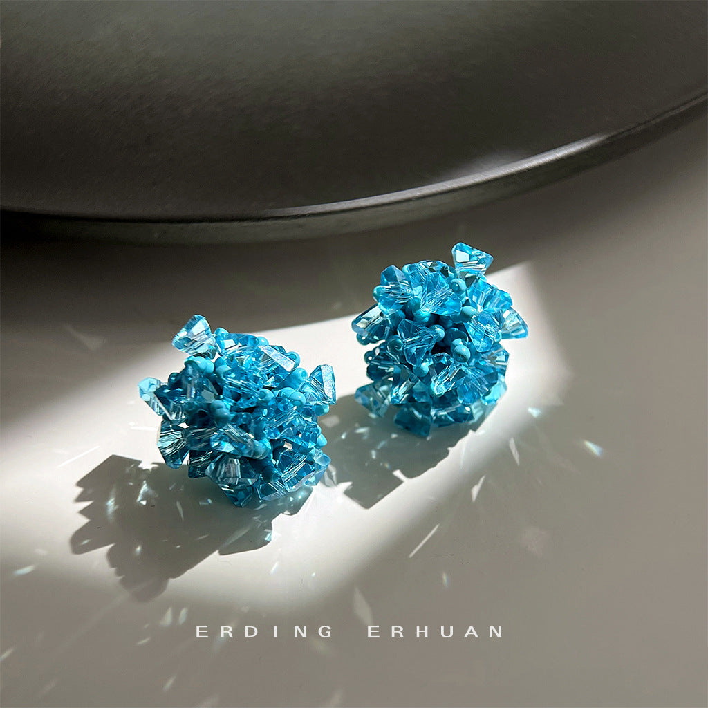 藍色水晶玻璃耳釘－商品主圖｜https://igowo.tw/