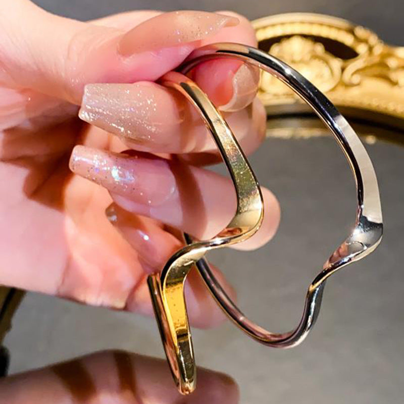 歐美金屬感光面不規則扭曲開口手鐲個性簡約手環小眾高級感手飾女