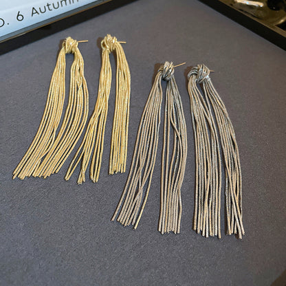 銀針歐美輕奢金屬打結流蘇耳釘耳環小眾冷淡風耳墜時尚高級感耳飾