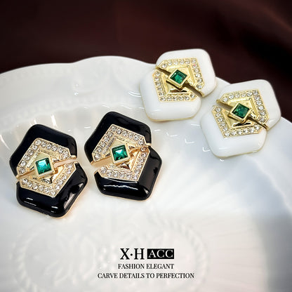 菱形鑲鑽復古耳釘－商品主圖｜https://igowo.tw/
