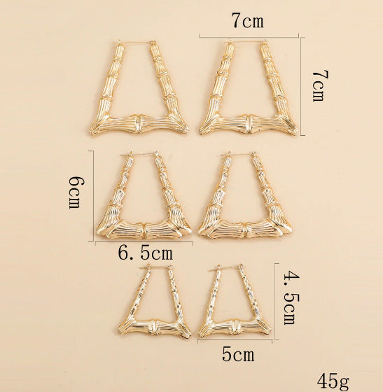 金色竹節誇張耳環