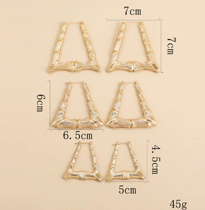 金色竹節誇張耳環