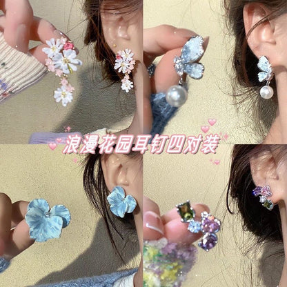 海邊度假風漸變油畫風花瓣耳釘小清新甜美耳環輕奢小眾高級感耳飾