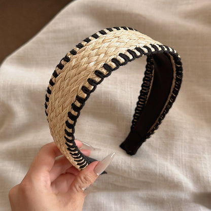 編織寬版髮箍－卡其纏繞髮箍款細節｜https://igowo.tw/