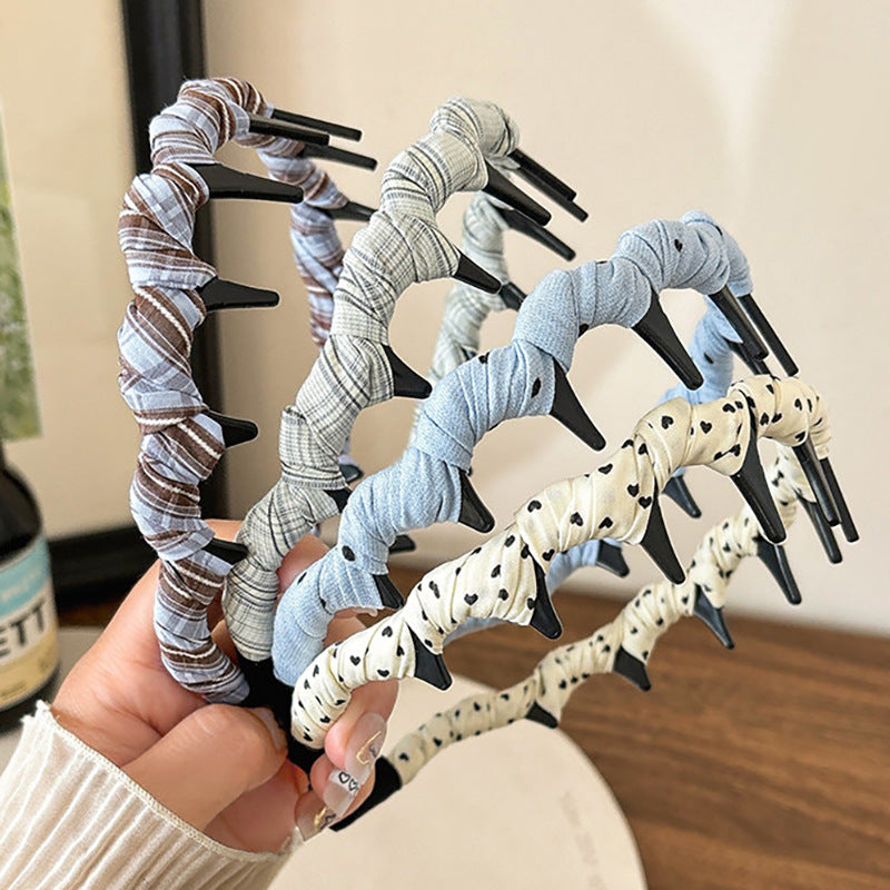 格紋纏繞髮箍－藍色波點髮箍款實拍｜https://igowo.tw/