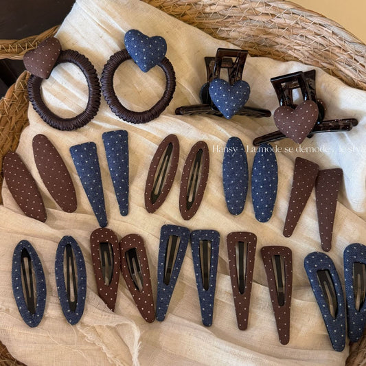 布面波點幾何復古髮夾－商品主圖｜https://igowo.tw/