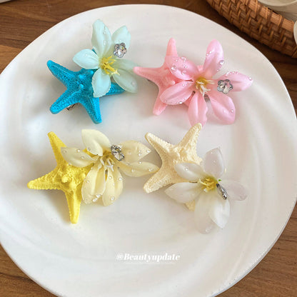 亞克力海星布藝花朵發夾個性時尚海邊度假風鴨嘴夾輕奢高級感發飾
