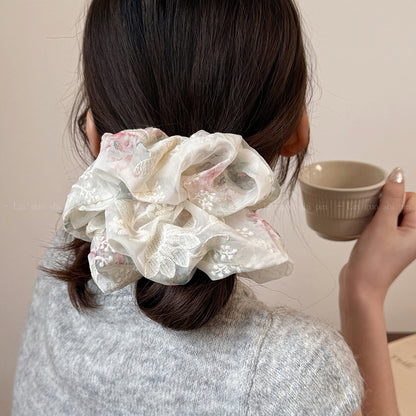 網紗大腸圈刺繡髮圈－商品主圖｜https://igowo.tw/