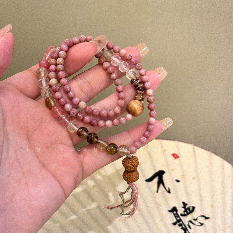 紅紋國風多層疊戴串珠手鏈時尚小眾設計感手串優雅高級感手飾手串