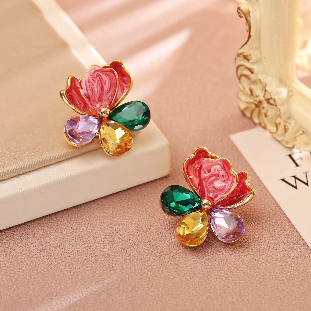 彩色鋯石花朵耳釘－商品主圖｜https://igowo.tw/
