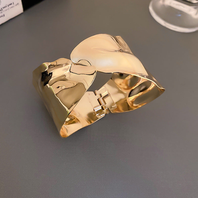 歐美金屬感不規則波浪紋理開口手鐲時尚百搭手環小眾設計感手飾女
