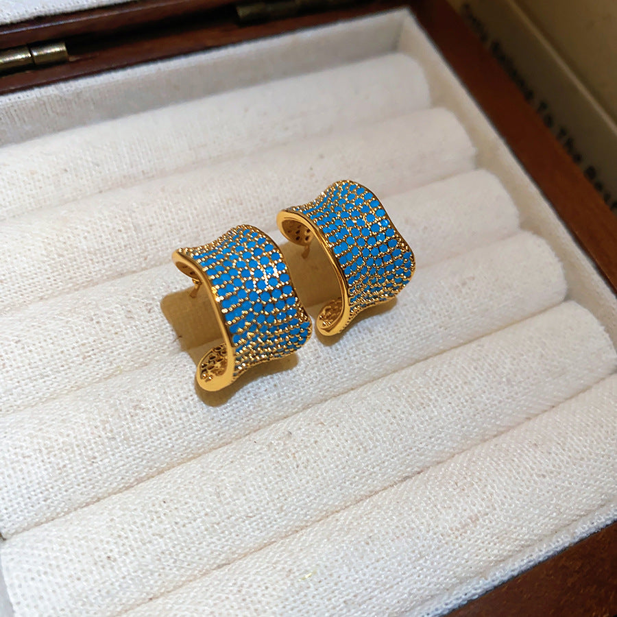 金色鋯石C形復古耳釘