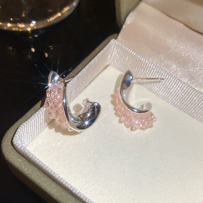 銀針小清新水晶扭曲耳釘多巴胺甜美小眾優雅耳環輕奢高級感耳飾女