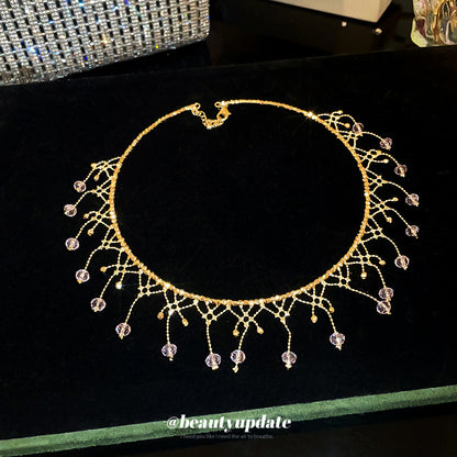 琉璃圓形流蘇項鍊－項圈-銀色-白色款實拍｜https://igowo.tw/