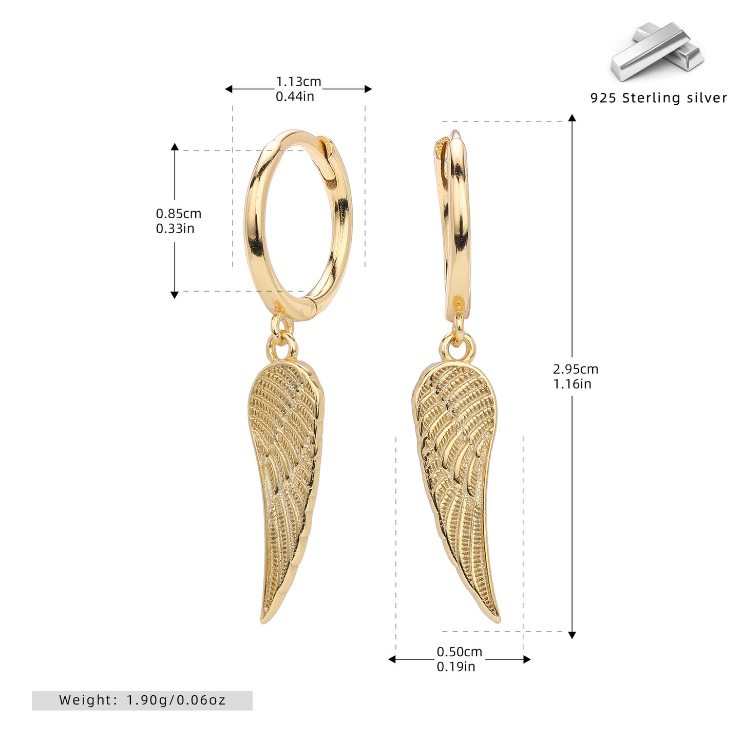 S925 歐美新款耳環羽翼翅膀耳墜個性時尚輕奢小眾百搭飾品