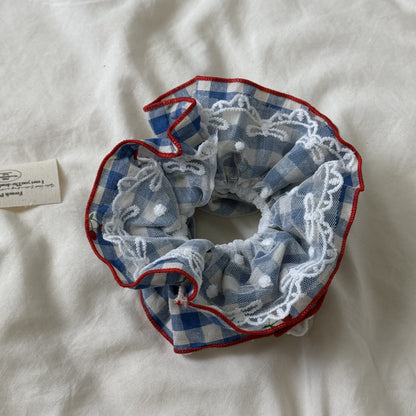 蕾絲櫻桃格紋髮圈