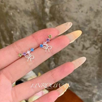 彩色鋯石蝴蝶結耳環