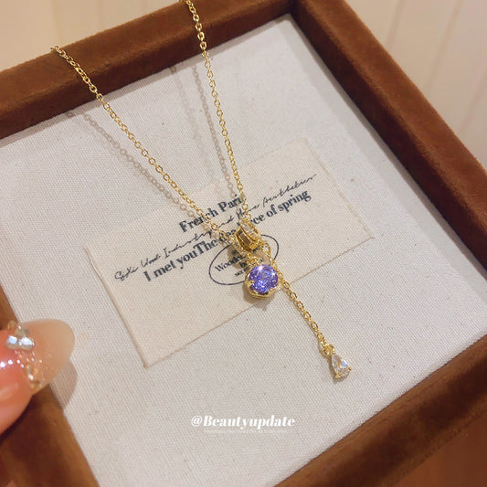 金色鋯石圓形墜飾項鍊－商品主圖｜https://igowo.tw/