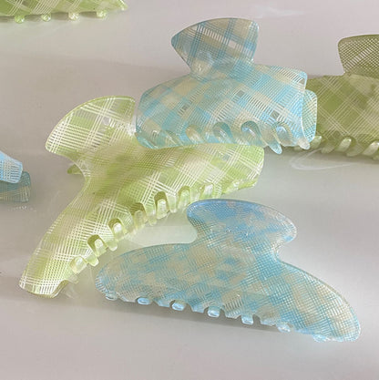 藍色格紋簡約鯊魚夾－藍色衣架款細節｜https://igowo.tw/