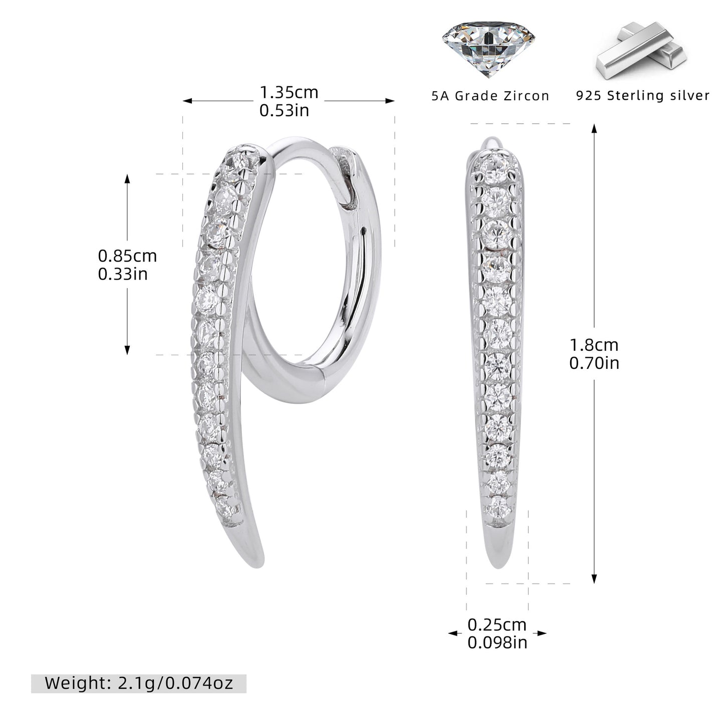 S925 新款耳扣時尚個性鑲鋯排鉆柳釘耳環輕奢百搭小眾飾品