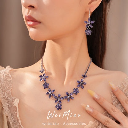 鋯石花朵項鍊耳環組－商品主圖｜https://igowo.tw/