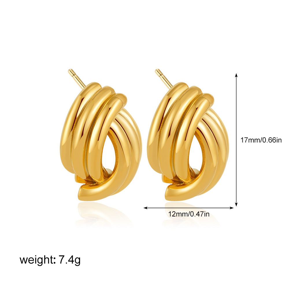 金色格紋扇形復古耳釘－細節特寫19｜https://igowo.tw/