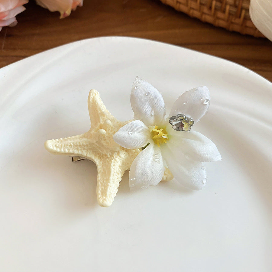 亞克力海星布藝花朵發夾高級感精致時尚度假風鴨嘴夾輕奢小眾發飾