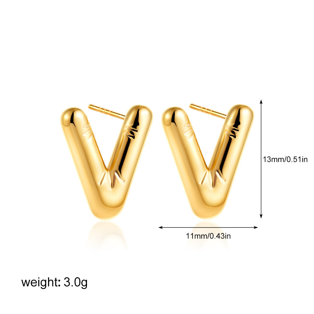 不鏽鋼字母簡約耳釘－X金色款細節｜https://igowo.tw/