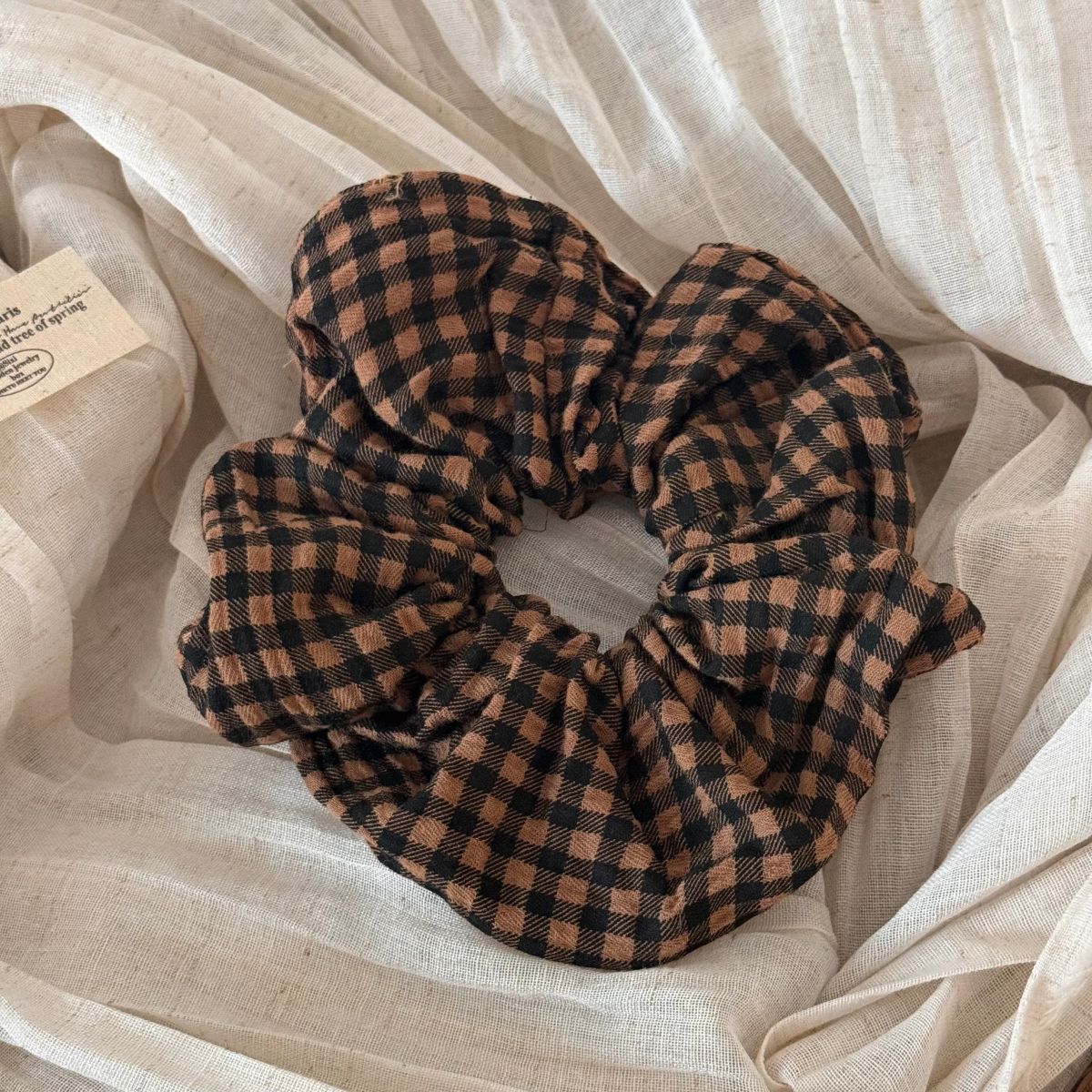棕色布面波點髮圈