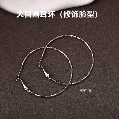 許我耀眼趙露思同款銀針圓形耳圈女韓系簡約耳環小眾設計感耳飾女