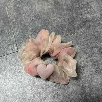 網紗愛心碎花髮圈－粉色豹紋款細節｜https://igowo.tw/