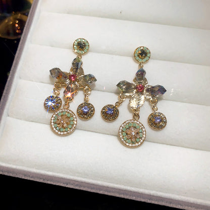 水晶鋯石花朵流蘇耳釘