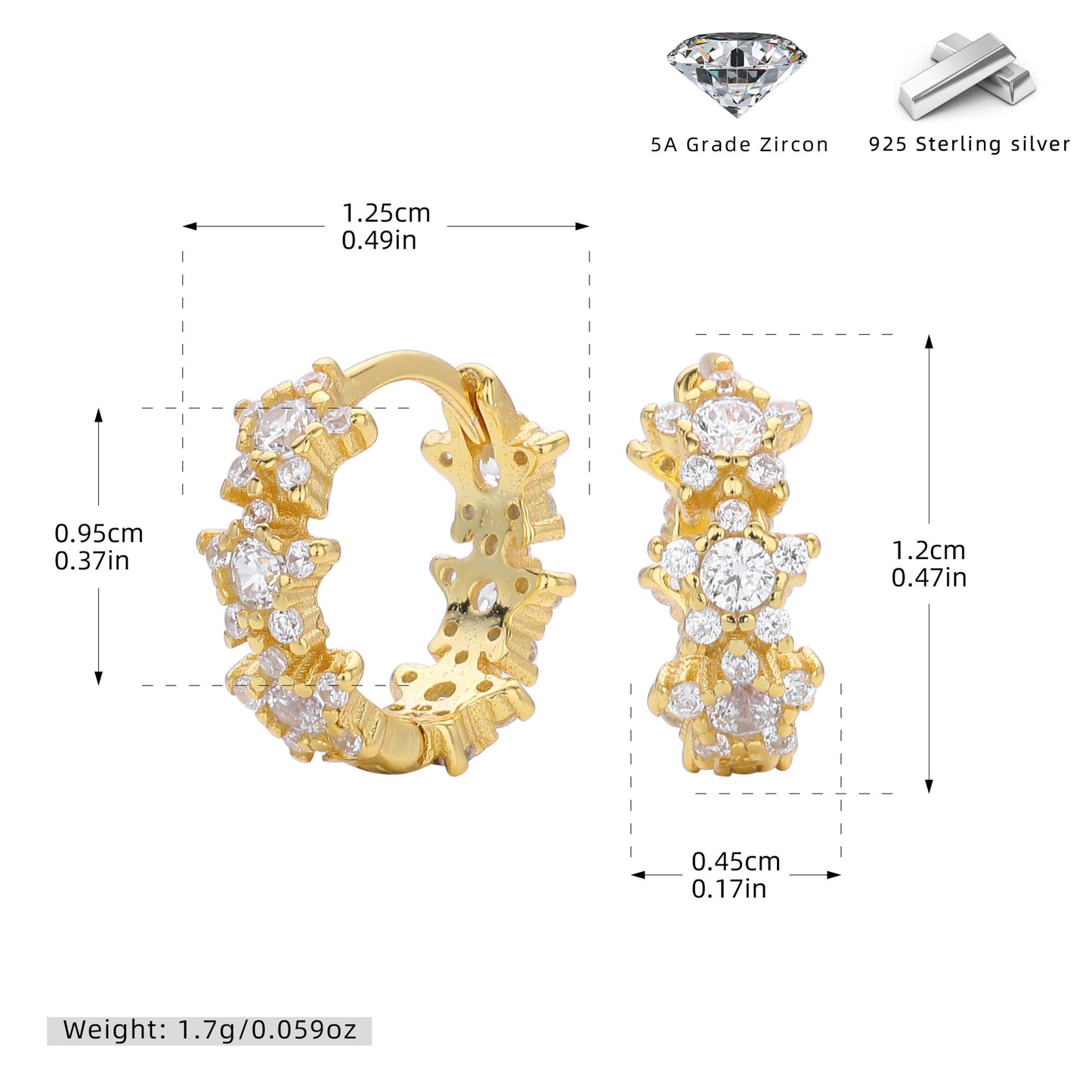 S925 歐美新款耳環INS風幾何鑲鋯五角星耳飾輕奢百搭飾品