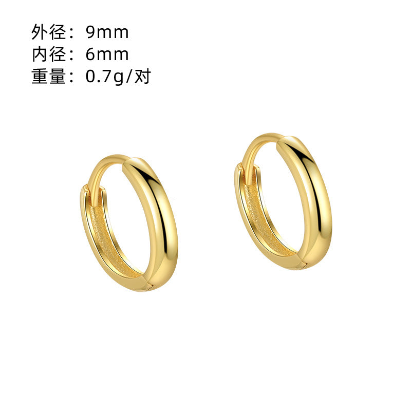 S925 光面素圈耳環女日韓極簡小眾百搭養耳洞耳圈夏季免摘耳扣