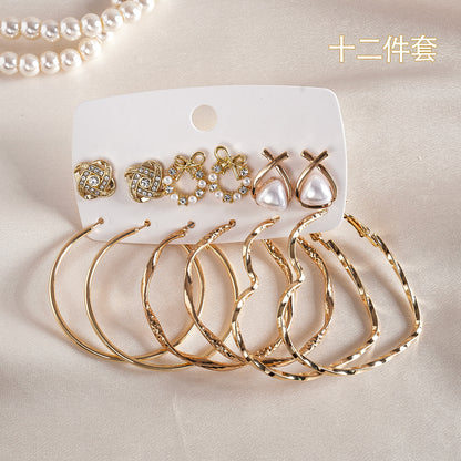 珍珠花朵流蘇耳環套組－77#銀針-金色款細節66｜https://igowo.tw/