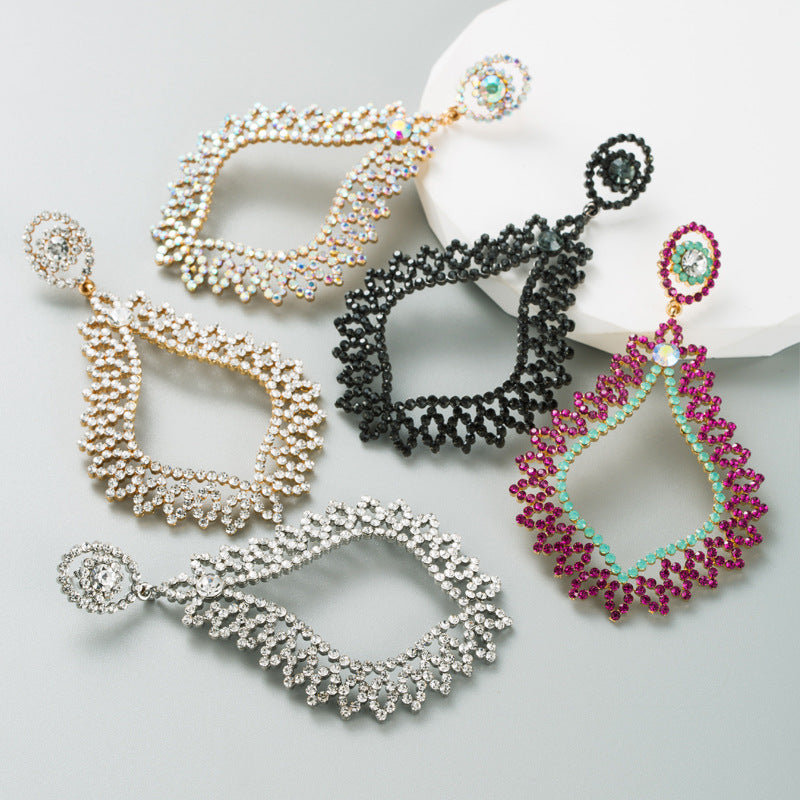 鋯石金屬鏤空長版耳環－商品主圖｜https://igowo.tw/