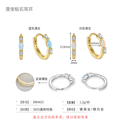 S925 通體澳寶鋯石耳環2025新時尚百搭高顏值設計耳圈耳飾