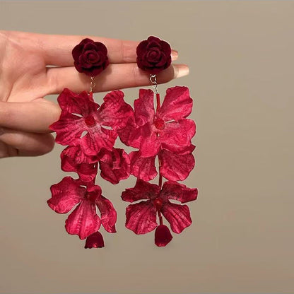 紅色花朵圓片流蘇耳環－24#銀針-紅色款細節16｜https://igowo.tw/