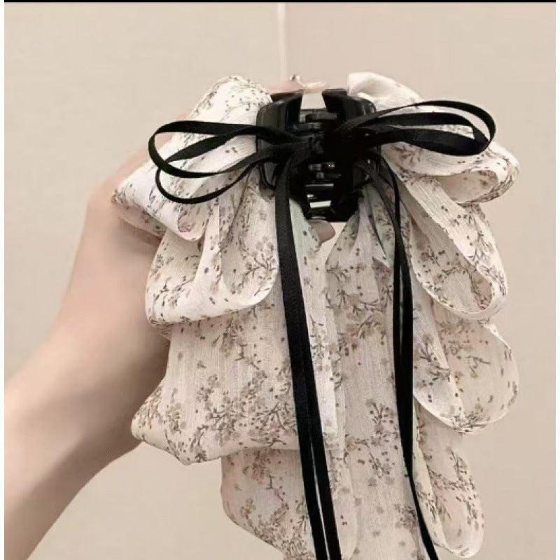 碎花蝴蝶結髮夾