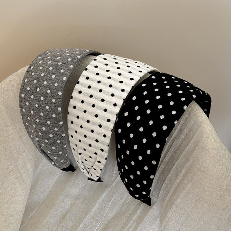 波點寬版復古簡約髮箍－灰波點款細節｜https://igowo.tw/