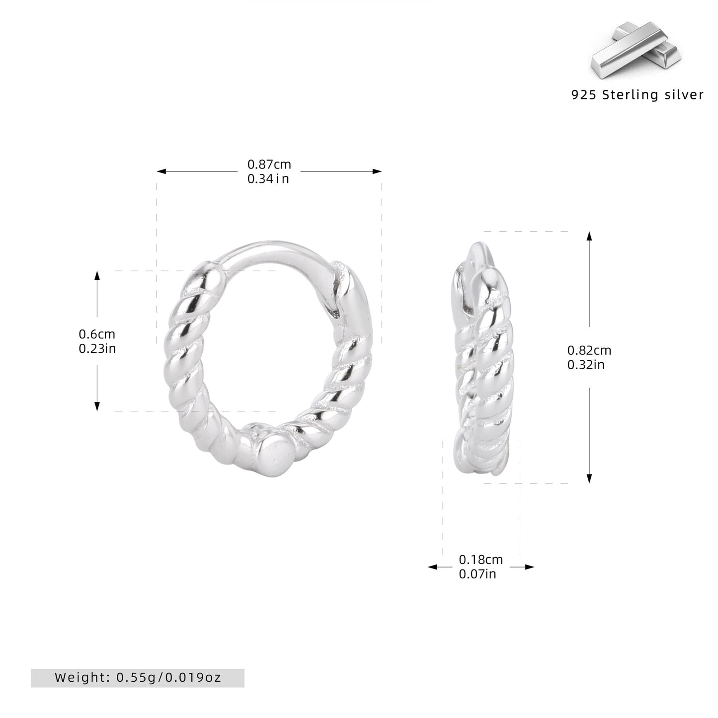 S925 耳環時尚個性麻花扭紋圓圈耳飾小眾高級感飾品