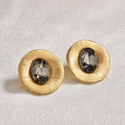 金色玻璃圓形拉絲耳釘