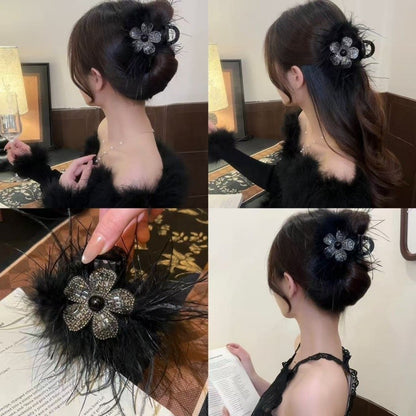 亞克力羽毛鑲鉆花朵抓夾女秋冬款時尚抓夾鯊魚夾小眾設計感發飾女