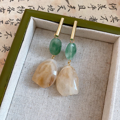 綠色樹脂方形流蘇耳釘