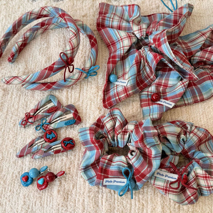 布面格紋蝴蝶結髮夾－商品主圖｜https://igowo.tw/